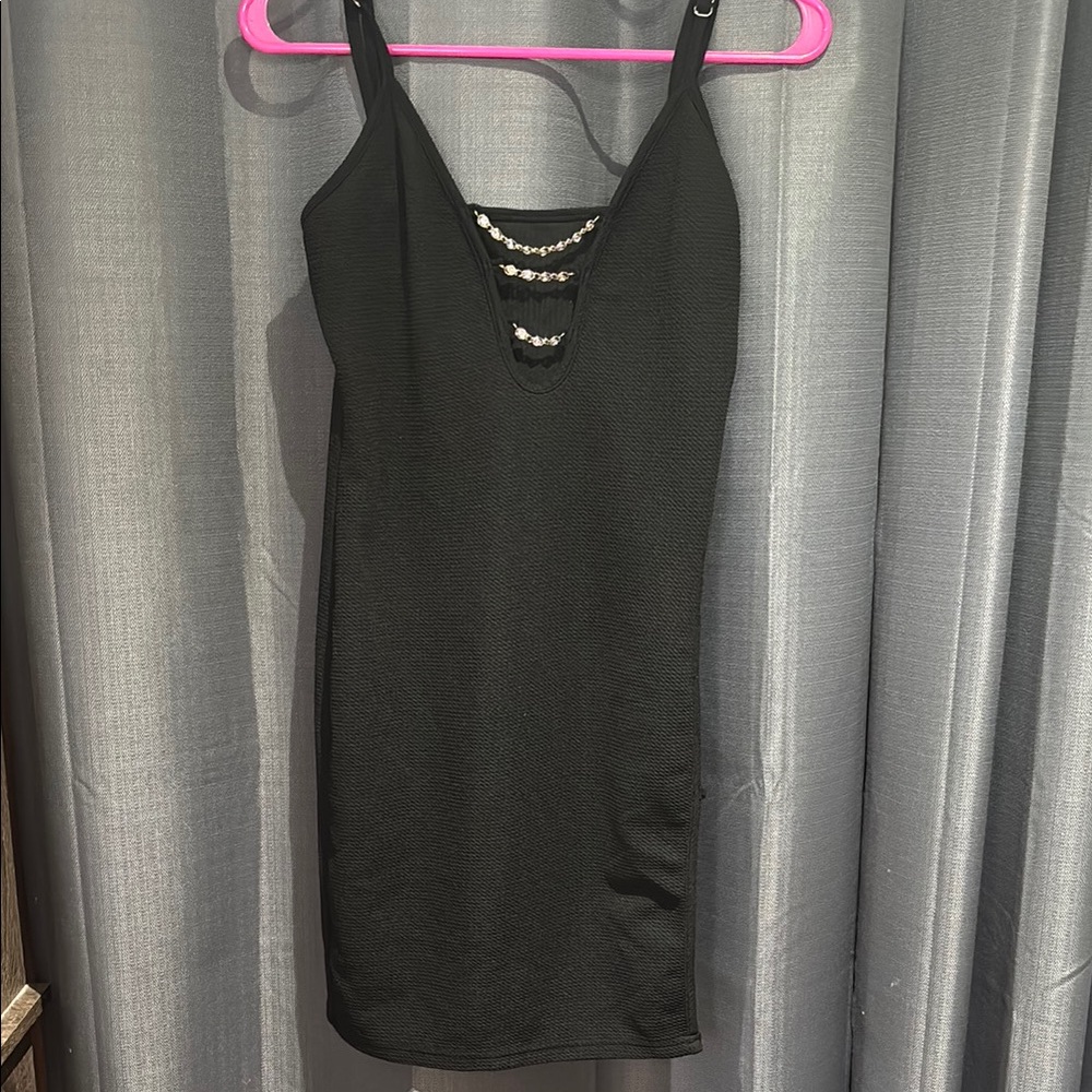 SHEIN Black and Silver Embellished Mini Sheath Dress